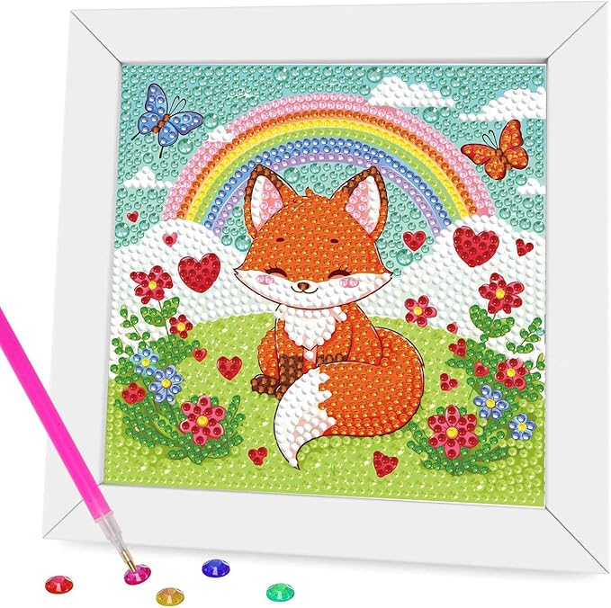 Dlylust Fox Diamond Art Kits for Kids with Frame, Gem Art for Kids Ages 4-8-12, Easy Diamond Painting Kit with Beautiful Package for Gift Home Wall Decor
