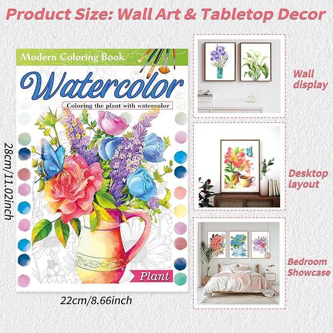 Adults Water Coloring Book: 12 Advanced Exquisite Patterns – 100% Cotton 300gsm Paper, A4 Size – for Beginners & Professionals to Enhance & Consolidate Watercolor Techniques (Plant)