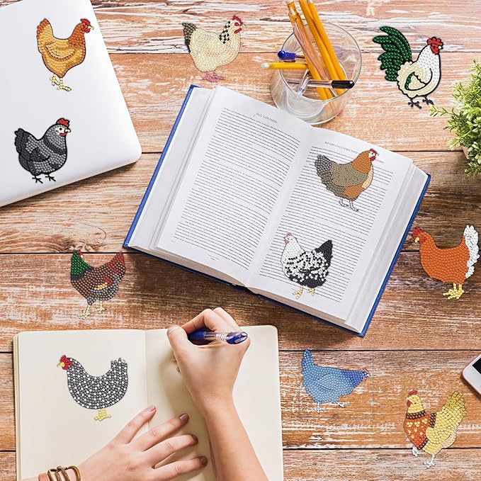 16 Pcs Chicken Diamond Painting Magnets Kits,Diamond Art Fridge Magnet Refrigerator Sticker Diamond Painting kit for Beginners Adults DIY Art Craft Gifts Home Decors (Chicken)