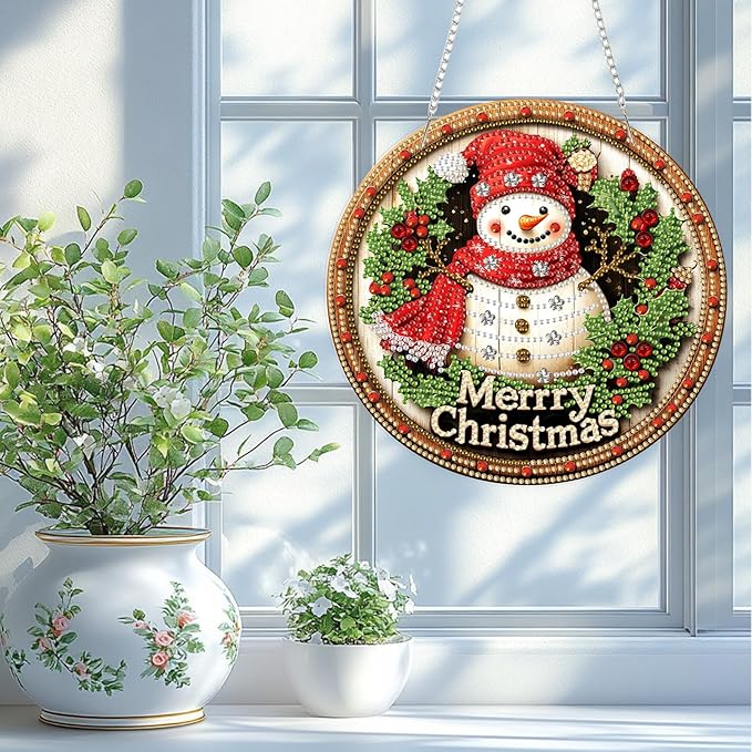 TOSTOG Christmas Hanging Diamond Art Kits for Adults, Snowman Diamond Paintings for Adults, Diamond Art Kits Window Pendant, 5D Diamond Paintings Hanging Pendant Kit Wall Decor and Gift