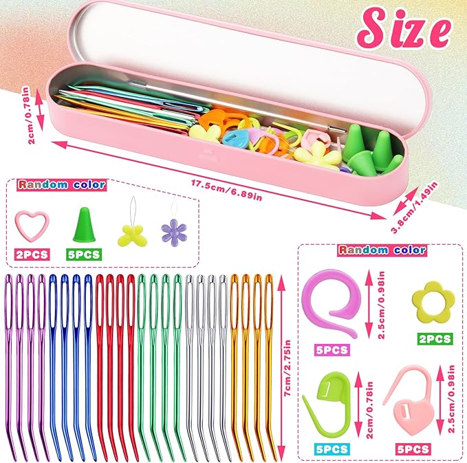 50 Pcs Yarn Needles, Darning Tapestry Needles Bent Kit, 24 Pcs Large Eye Weaving Crochet Blunt Yarn Needle for Yarn, Crocheting, Weaving with Stitch Markers Storage Box
