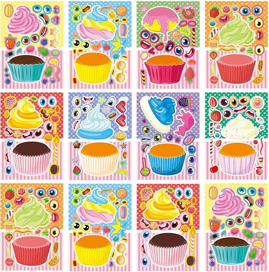24 sheets 8.27''×5.9'' make your own cupcake stickers for kids toddlers, make a face stickers for kids party favors activities