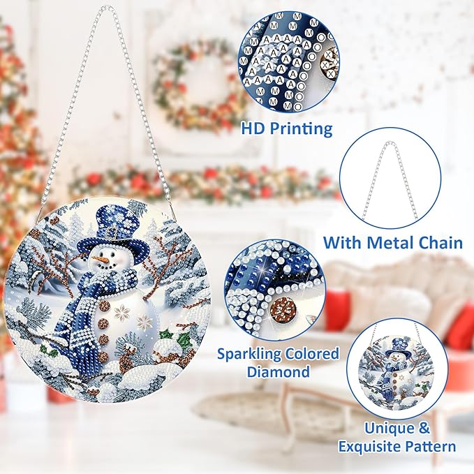 SENQAO Christmas Diamond Art Hanging Kits for Adults Kids, Snowman Diamond Art Suncatchers, 5D Special Shape Diamond Painting Pendant Window Ornament Gifts for Home Door Wall Decor