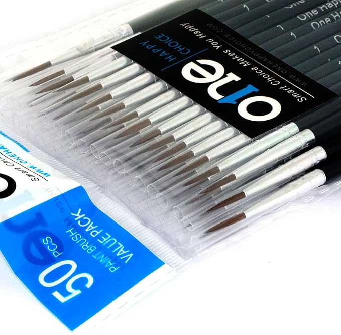 50 Pcs Pack of Synthetic Fine Detail Paint Brushes Set for Miniature, Scale Model, Art Painting in Acrylic, Oil, Watercolor - Pointed Round (Size #1 (Large))