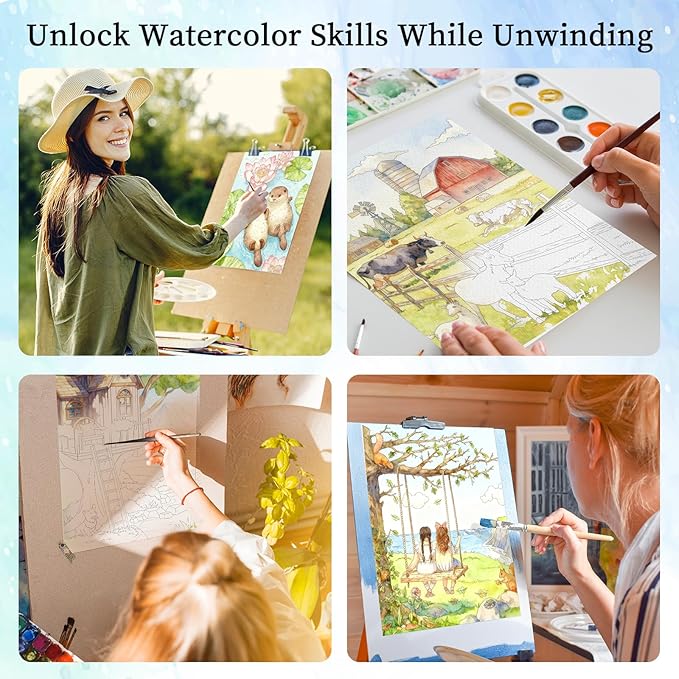 Kalysky 8.5 * 11" Watercolor Workbook,3 Watercolor Coloring Books for Adults, Beginner-Friendly Water Color Books,160GSM Cold Press Textured Thick Paper