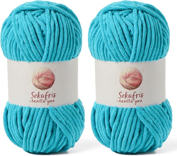 2 Pack Chunky Chenille Yarn for Crocheting, Baby Yarn for Crocheting Soft Blanket, 174.9 yds /7 oz Crochet Yarn, Bulky 5 Amigurumi Yarns, Fluffy Velvet Yarns for Knitting Crafts (2 Lake Blue)