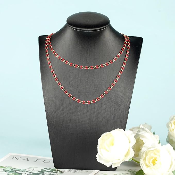 YOUBEIYEE Red Oil Drip Chain for Jewelry Making Gold Plated Brass Chain Roll with Jump Rings and Lobster Clasps Jewelry Supplies