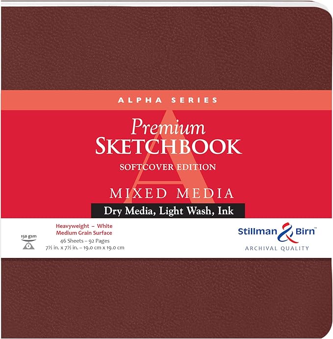 Stillman & Birn Alpha Series Softcover Sketchbook, 7.5" x 7.5", 150 gsm (Heavyweight), White Paper, Medium Grain Surface