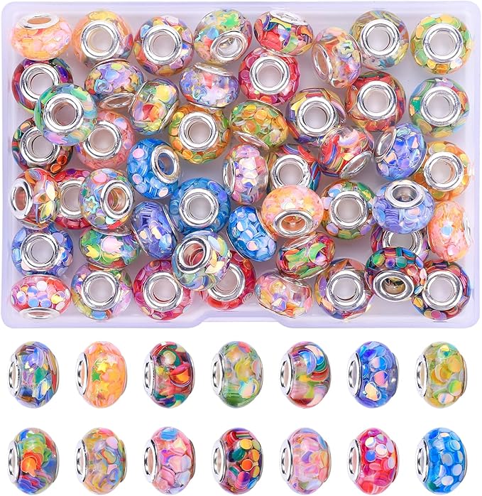 AIPRIDY Girls' Lucky Lover Amber Beads, Big Hole Spacer European Craft Beads for DIY Charms Bracelet Jewelry Making (Fishscale Silver Core)