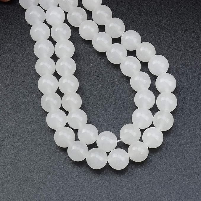 LPBeads 80Pcs Polished 10mm Round Natural White Jade Gemstone Loose Beads with Stretch Cord for Jewelry Making Bracelets