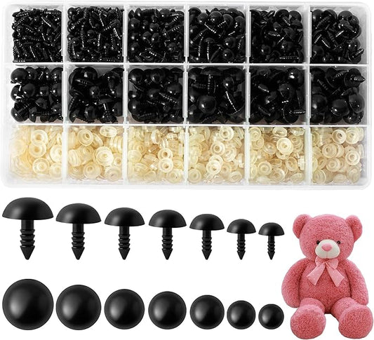 MAOQIAN 960PCS Safety Eyes for Amigurumi, 5-14mm, 7 Sizes Safety Eyes with Washers for Crocheting, DIY Crafts, Stuffed Animals