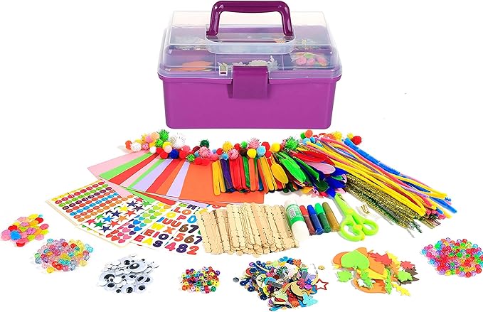 YITOHOP Arts Craft Supplies for Kids, 1000+ PCS Toddler DIY Craft Art Supply Set Include Pipe Cleaners, Pom Poms, Storage Box, 2026 Christmas Holiday Gift for 4-12 Years Old Boys and Girls