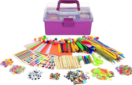 YITOHOP Arts Craft Supplies for Kids, 1000+ PCS Toddler DIY Craft Art Supply Set Include Pipe Cleaners, Pom Poms, Storage Box, 2026 Christmas Holiday Gift for 4-12 Years Old Boys and Girls