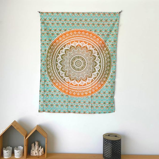 popular handicrafts tapestry wall hanging hippie ombre mandala bohemian hippy psychedelic design indian tapestries bedspread 30 x 40 inches (76 x 101 cms), blue