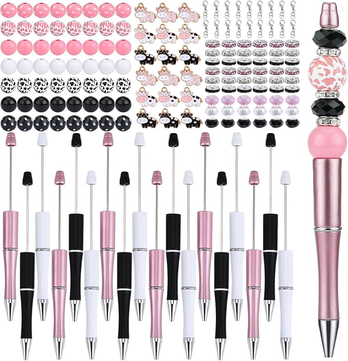 18pcs DIY Beadable Pens Bulk Pens for Beads Cow Pattern Beaded Pen Kit for Students Teacher Office Supplies DIY Making Gifts(Cow)