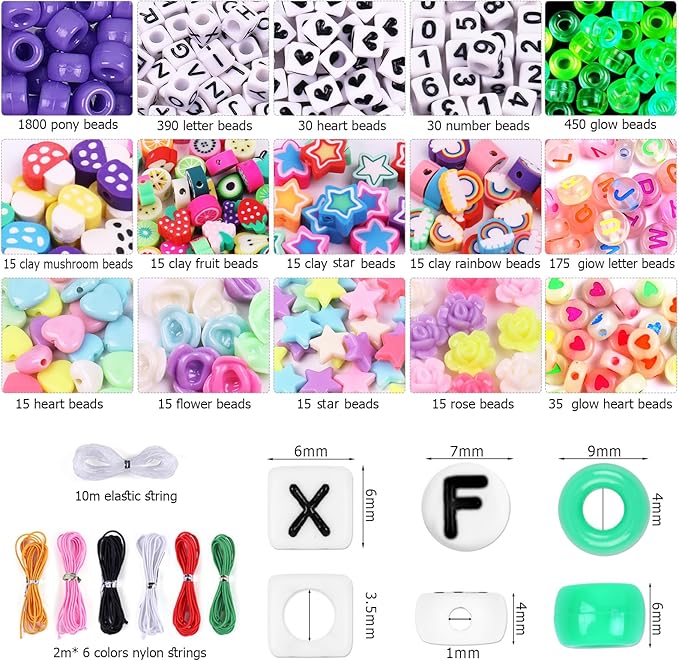 4000 Pcs Pony Beads for Bracelet Making Kit, 90 Colors 5 Boxes Rave Kandi Beads Glow in the dark, Friendship Kandi Bracelet kit with UV Color Changing, Chrome& Alphabet Letters for Jewelry DIY Crafts