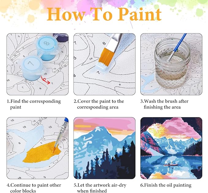 Paint by Numbers Kit for Adults Beginner Snow Mountain, Adult Paint by Number Kits on Canvas, Lake Landscape DIY Acrylic Oil Painting by Numbers for Adults, Perfect for Home Wall Decor 16X20 Inch