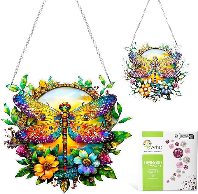 MAXBYE Dragonfly Diamonds Painting Kits Hanging Pendant, Special Shaped Crystal DIY Dragonfly Diamond Art, Diamond Art for Beginners DIY Crafts, Window Pendant Ornament for Home Decoration, 7.8in