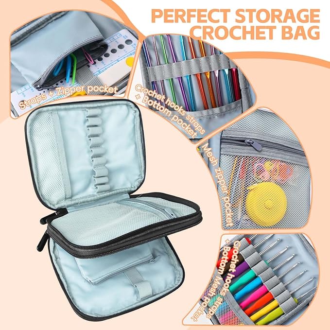 HATINXIA Crochet Hooks, 85pcs Crochet Hook Set with Storage Case, Yarn Crochet Kit for Beginners, Ergonomic Crochect Needles DIY Knitting Accessories Tools for Experienced Crochet Lovers, C3 Grey