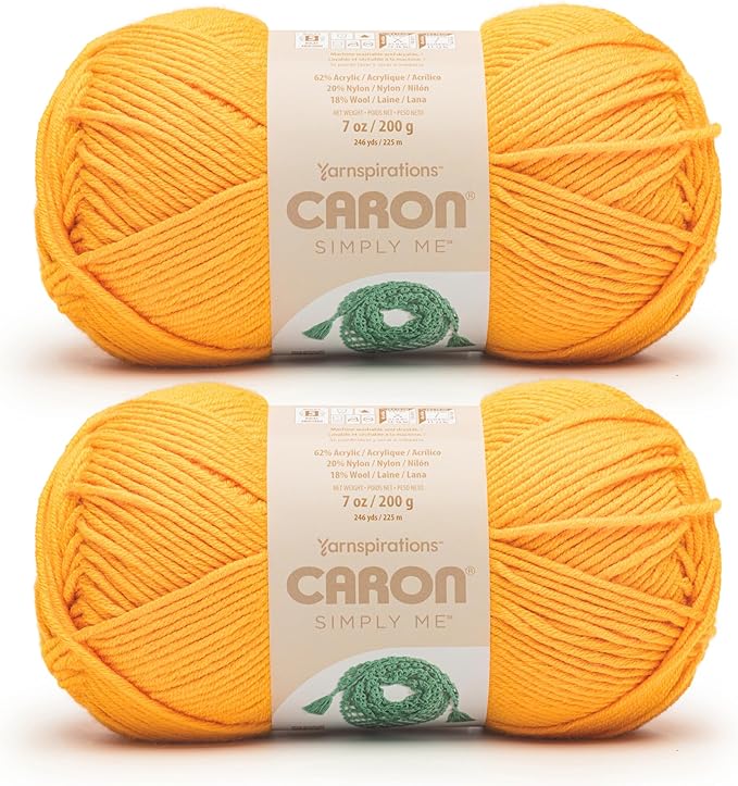 Caron Simply Me Citrine Yarn - 2 Pack of 200g / 7oz - 62% Acrylic 20% Nylon 18% Wool - #5 Bulky - 246Yards - Knitting/Crochet