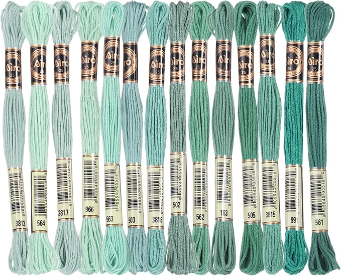 PATIKIL 14 Skeins Embroidery Floss, Polyester Embroidery Threads Bracelets String for Cross-Stitch Hand Embroidery, Multicolored Light Green