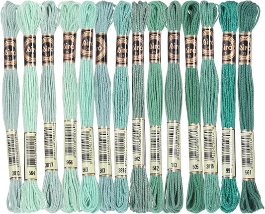PATIKIL 14 Skeins Embroidery Floss, Polyester Embroidery Threads Bracelets String for Cross-Stitch Hand Embroidery, Multicolored Light Green