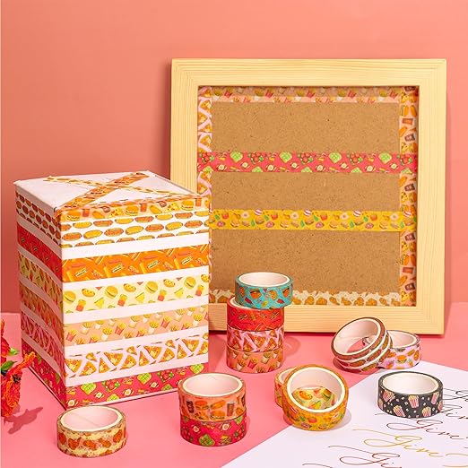 12 Rolls Cute Food Washi Tape Cartoon Yummy Fast Food Masking Tape Set Decorative Wrapping Paper Tapes for Scrapbook Journal DIY Art Crafts