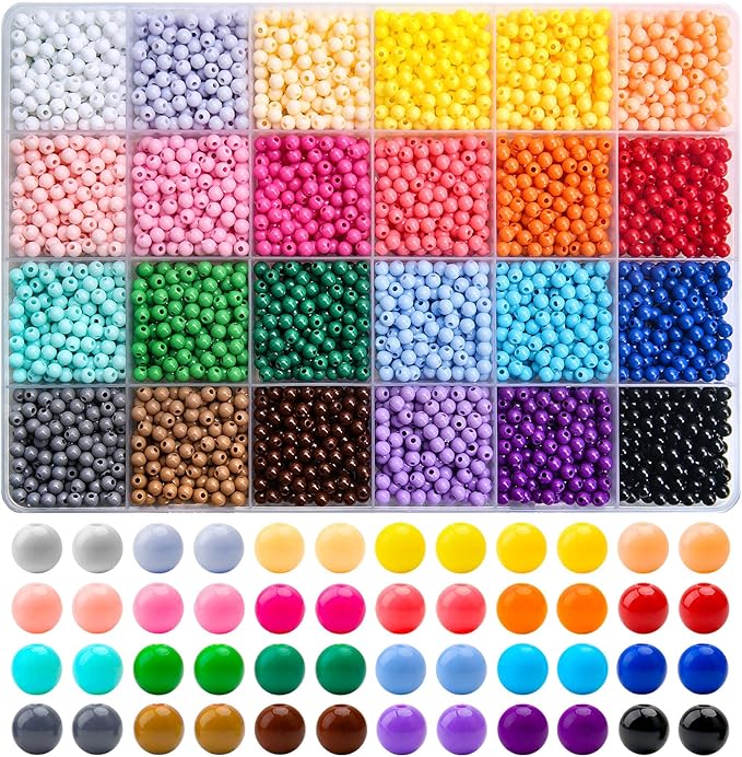 BONNY BOXX 3600Pcs 4mm Candy Color Acrylic Round Beads, 24 Colors Assorted Plastic Bubble Gum Beads with Hole Loose Beads Bulk for Bracelets Necklace Jewelry Making DIY Crafts