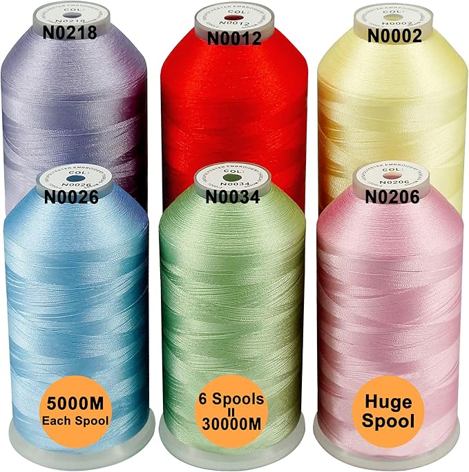 New brothreads - 40 Options- Various Assorted Color Packs of Polyester Embroidery Machine Thread Huge Spool 5000M for All Embroidery Machines -6xPastel Colors 1
