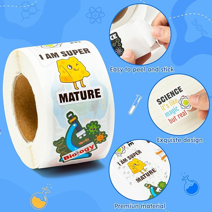 beyumi natural sciences roll stickers - 1000pcs biology experiment stickers in 2 rolls waterproof vinyl laboratory decals for laptop bottle notebook luggage computer classroom decor for kids students