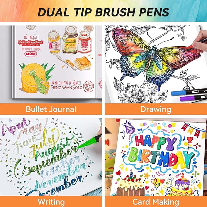 Dual Markers Brush Pens for Adult Coloring Books, 72 Colors Art Marker Set with Fine & Brush Tip Pen for Bullet Journaling, Coloring, Drawing, Hand Lettering, Calligraphy, Art Supplies