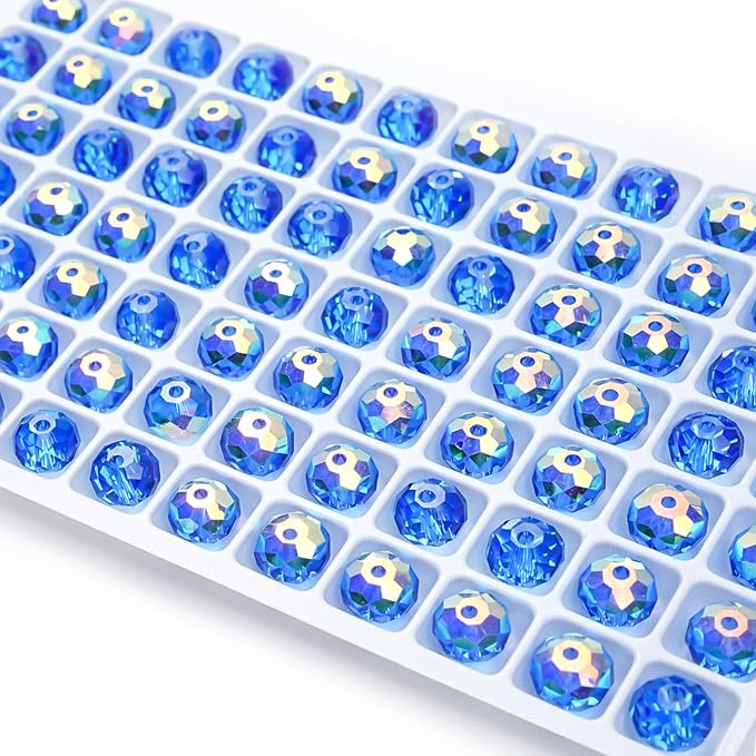 336 pcs 8mm 68 Faceted Crystal Rondelle Sparkly Suncatcher Beads Bulk AB Clear Glass Bead Set for DIY Jewelry Bracelet Necklace Earring Making Crafts Kit (Light Blue)