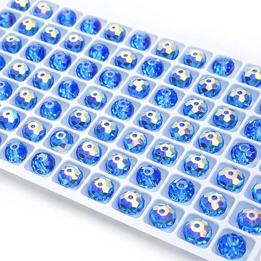 336 pcs 8mm 68 Faceted Crystal Rondelle Sparkly Suncatcher Beads Bulk AB Clear Glass Bead Set for DIY Jewelry Bracelet Necklace Earring Making Crafts Kit (Light Blue)