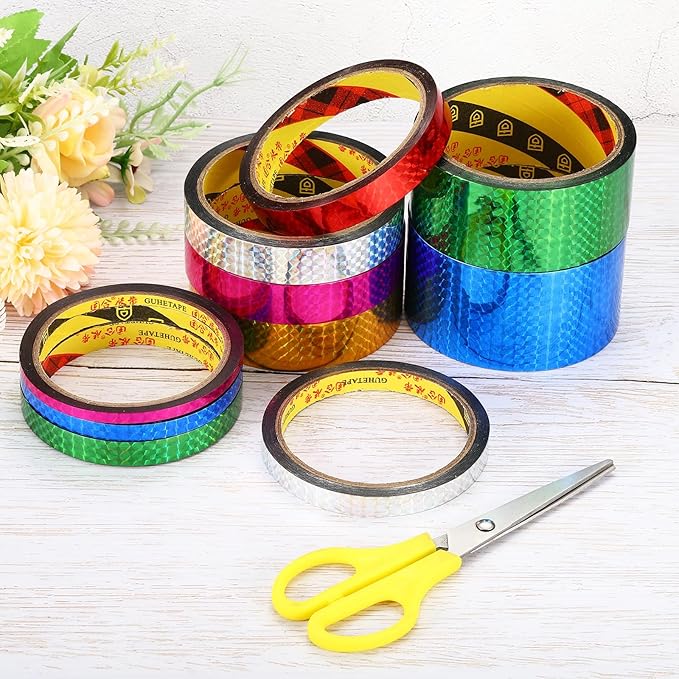 PATIKIL Prism Tape 1 Inch x 32.8 Yards, 6 Pack Holographic Metalized Reflective Self Adhesive for DIY Art Craft Wrap Wall Decoration, Assorted Color