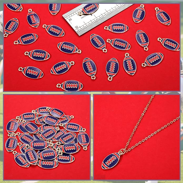 NVENF 30PCS Football Charms for Jewelry Making, Enamel Football Charms for Bracelet Necklace Earrings Making, Red Black White Blue Purple Orange Game Day Football Charm Bulk