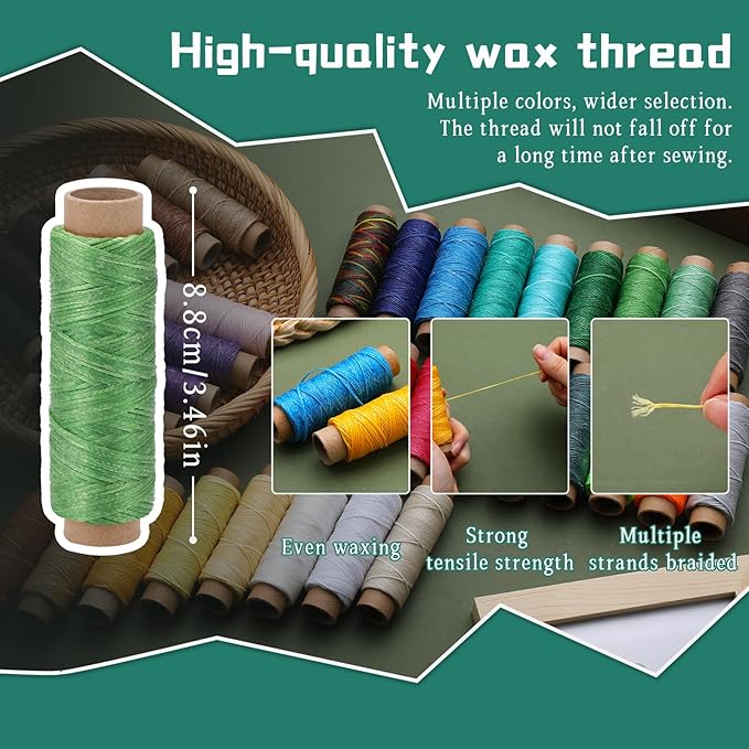 36 Colors Waxed Thread for Leather Sewing, 1188 Yards Colorful Leather Thread, 33 Yards Per Color Waxed Polyester Cord, Sewing Threads, Hand Stitching Threads for Hand Sewing