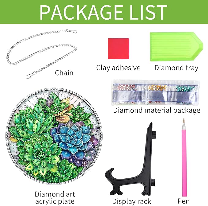 Wergund 5D DIY Succulent Diamond Art Hanging Kits, Hanging Diamond Art Plant, Acrylic Special Shaped Rhinestone, Window Hanging Pendants for Home Wall Garden Front Door Outdoor Decor Gift(Succulent)