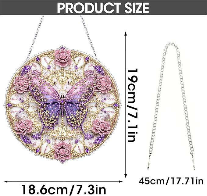 SKRYUIE Butterfly Hanging Diamond Art Kits for Adults Pendant Suncatcher, Special Shaped Crystal DIY Pearl Diamond Painting Kit, Gift for Mother Spring Summer Window Wreath Decor 7.48 x 7.32 Inch A38