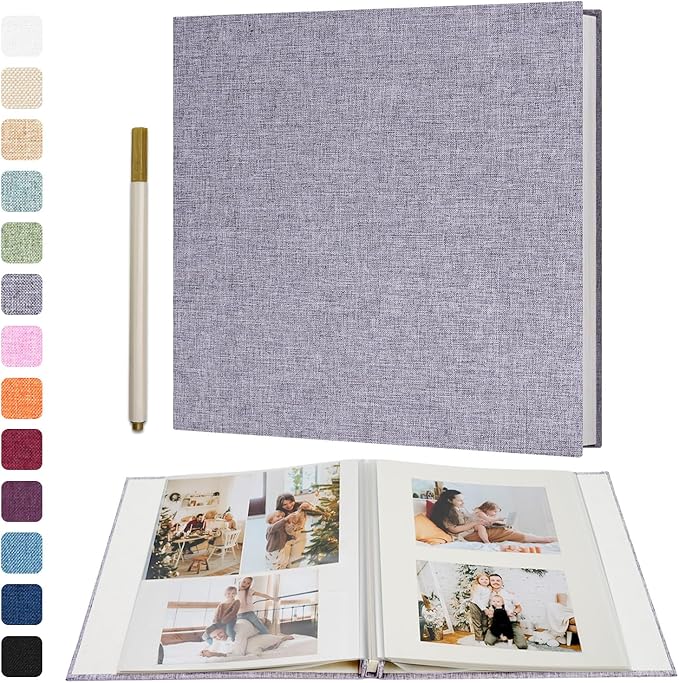 Vienrose Large Photo Album Self Adhesive for 4x6 8x10 10x12 Pictures Scrapbook Album DIY Scrap Book 40 Sticky Pages with A Metallic Pen 13"x12.6"40 Pages Grey