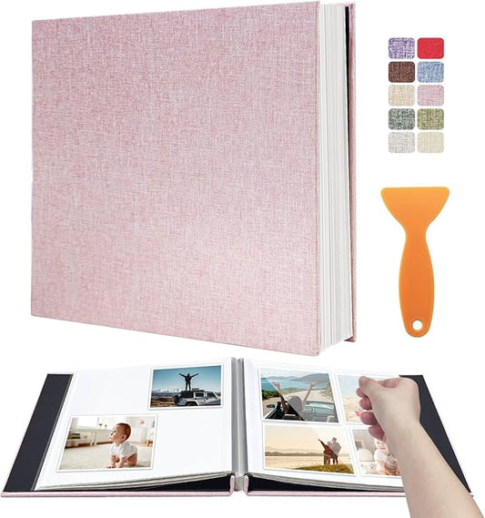 Photo Album Scrapbook – Holds 4x6, 5x7 & 8x10 Pictures – Self-Adhesive Pages for Baby, Wedding, Travel & Family Memories | Includes Metallic Pen & Scraper/Light Pink Large DIY Memory Book for Gifts