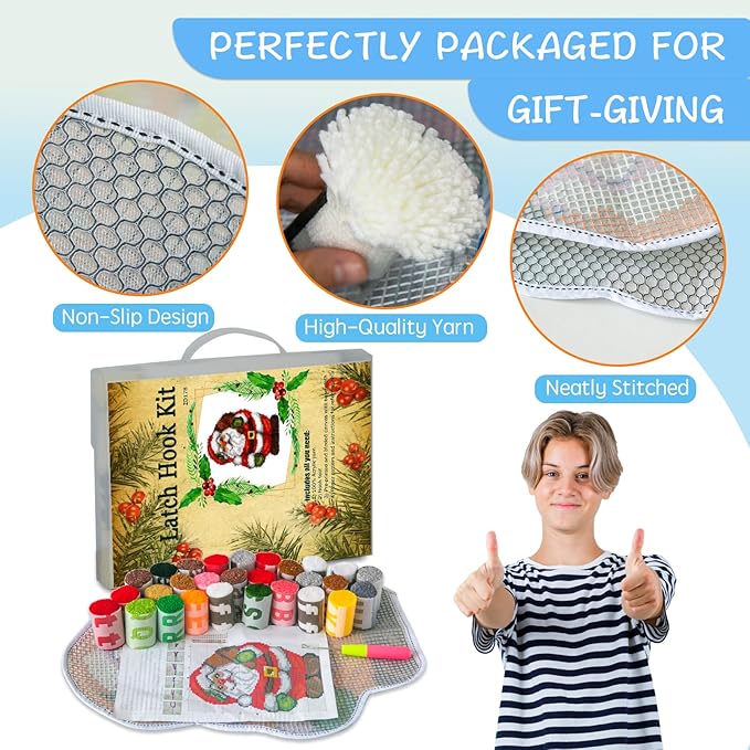 MIAOLLUN Latch Hook Rug Kits, 3D Printed Canvas Christmas Santa Decor Crochet Tapis Needle for Carpet for Crafts 20.4" X 15.0",Santa Claus