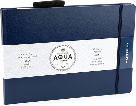 Pentalic 7" x 10" Aqua Journal, Watercolor, 48 Pages, Blue