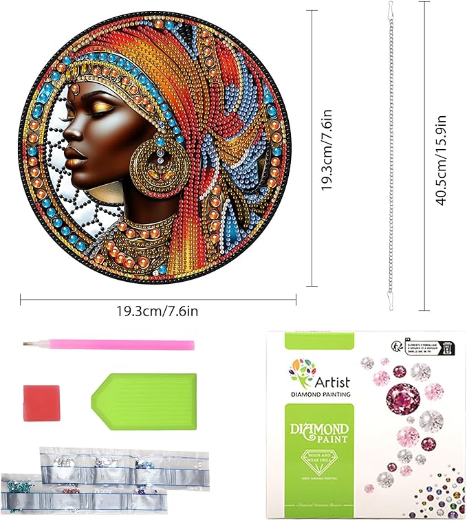 Lxmsja DIY African Queen Diamond Painting Hanging Ornament, Double-Sided Acrylic Stained Glass Diamond Art Kit, Special Shaped Suncatcher Hanging Pendant Window Art Kit