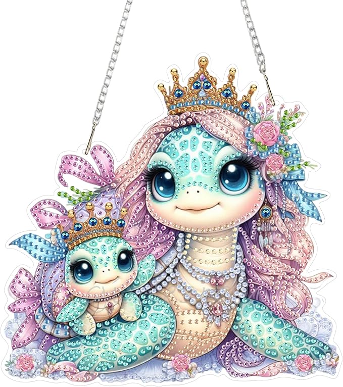 SENQAO Turtle Diamond Art Hanging Kit for Adult, Special Shaped Rhinestone, DIY Acrylic 5D Diamond Art Painting Window Pendants Home Garden Wall Hanging Kits Hanging Ornament