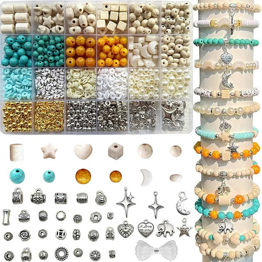 LLchunyun Bracelet Making Kit,1735PCS Clay Beads Acrylic Round Heart Star Beads Turquoise Beads for Jewelry Making DIY Craft Bracelet Necklace Earrings for Adults