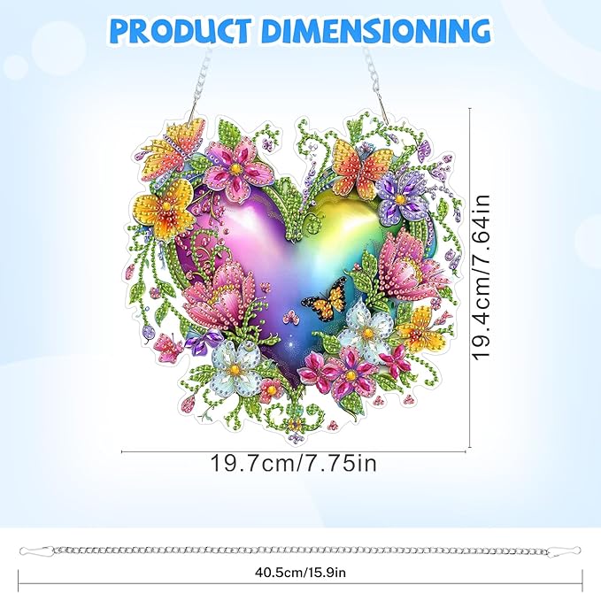 Heart-Shaped Flower Diamond Art Hanging Kits for Adults, Diamond Art Suncatchers Flower, 5D Special Shape Diamond Painting Pendant Window Ornament Gifts for Home Door Wall Garden Decor
