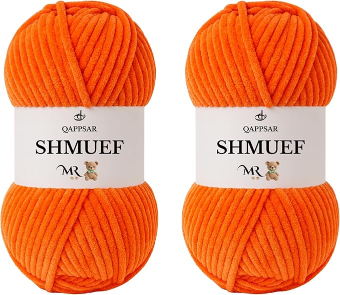 SHMUEF Chenille Yarn 2-Pack – Ultra Soft Velvet Yarn, Super Bulky Weight (5–6 mm), Yarn for Crochet, Amigurumi & Baby Blankets (Dark Orange)