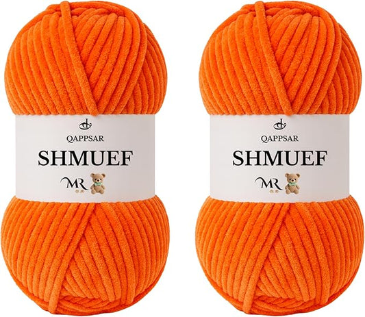 SHMUEF Chenille Yarn 2-Pack – Ultra Soft Velvet Yarn, Super Bulky Weight (5–6 mm), Yarn for Crochet, Amigurumi & Baby Blankets (Dark Orange)