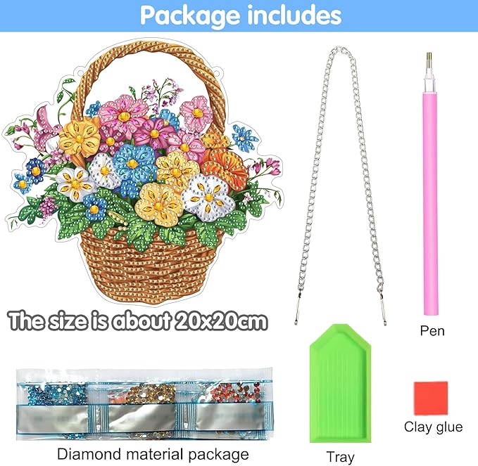 Reofrey Hanging Diamond Art Kits for Adults - 8x8 Inch Flower Acrylic Board Double Sided Pattern Diamond Art Suncatcher Pendant, DIY Crystal Art for Home Wall or Window Decoration Handmade Gift