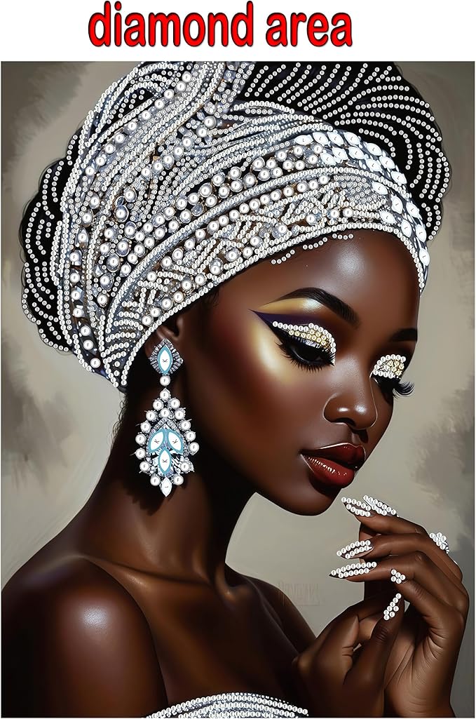 African woman 5D Diy diamond art kits for adults,Partial diamond painting kit for beginners,Special shaped diamond art,sparkling gem art,Diamond Mosaic embroidery,living room decor,11.81x15.7inch